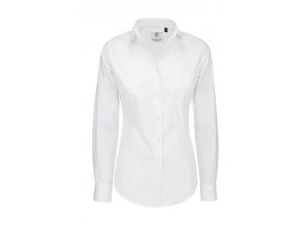B&C | Black Tie LSL /women Popelínová elastická blúzka s dlhým rukávom_01.0P23 (Farba white, Veľkosť XS)