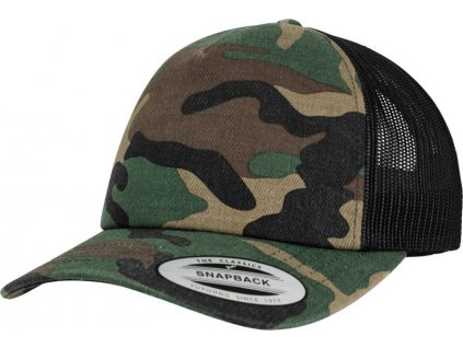 Flexfit | 6606C/6606CA 5 panelová Trucker šiltovka "Camo"_55.606C (Farba wood camo/black, Veľkosť onesize)