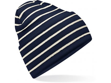 Beechfield | B39R Pletená čiapka s pruhmi a manžetou_53.039R (Farba french navy/soft white, Veľkosť onesize)