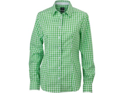 James & Nicholson | JN 616 Popelínová kockovaná blúzka s dlhým rukávom_02.0616 (Farba green/white, Veľkosť XS)