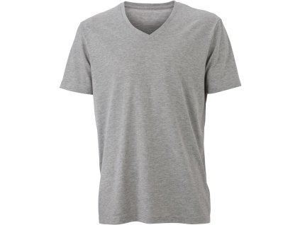 James & Nicholson | JN 974 Pánske melírované tričko s výstrihom do V_02.0974 (Farba grey heather, Veľkosť S)