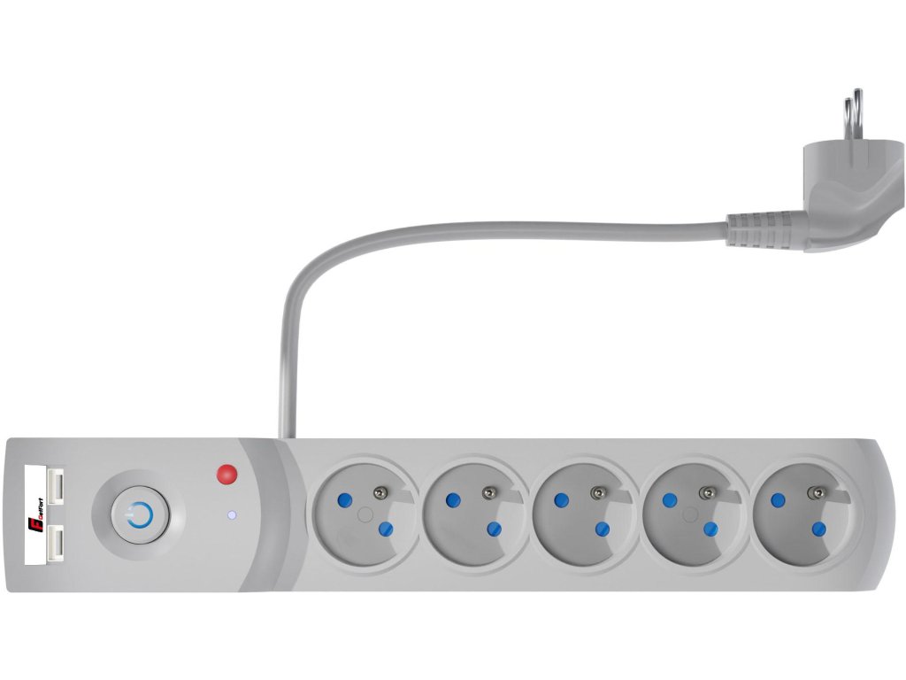 Napájecí lišta Getfort 5P 3m USB šedá