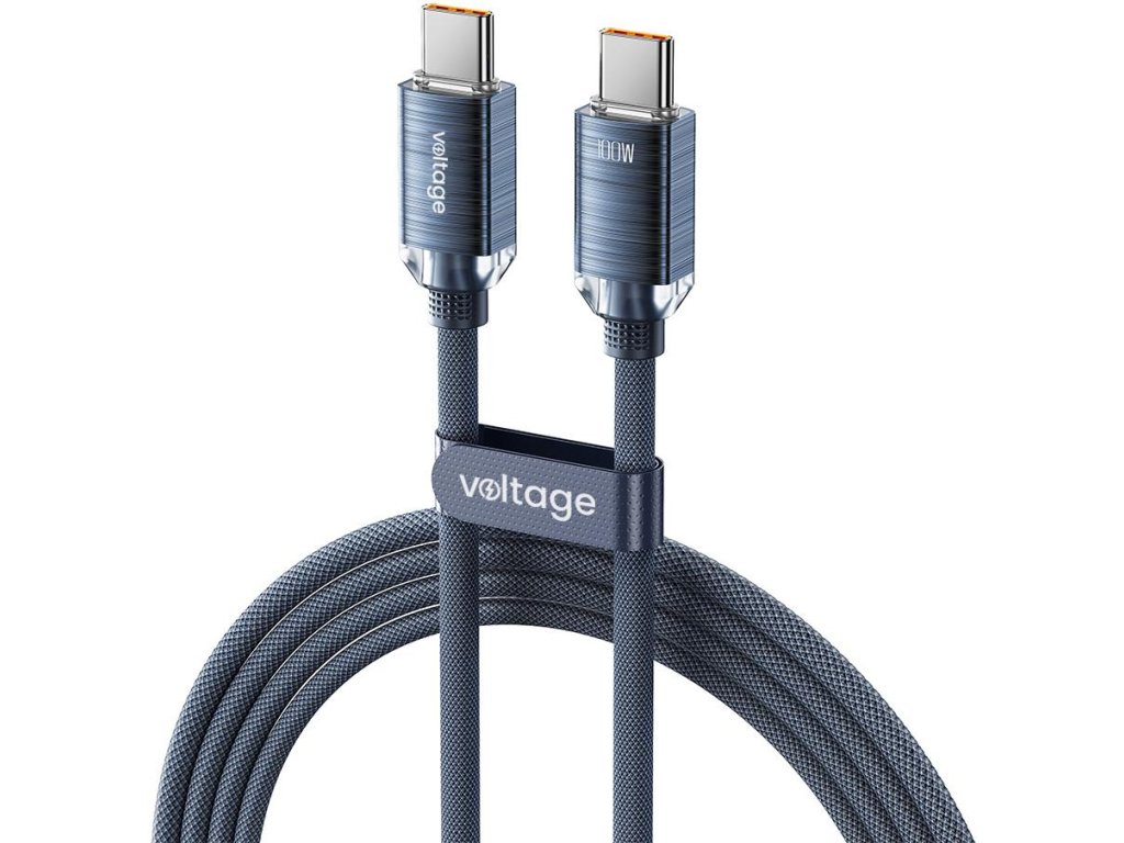 USB-C / USB-C Voltage PureCrystal 100W PD 100cm modrý kabel