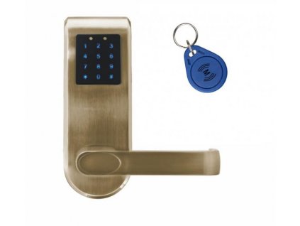 Dveřní klika EURA ELH-82B9/BRASS se čtečkou karet RFID a kódovým zámkem, dálkové ovládání, mosaz