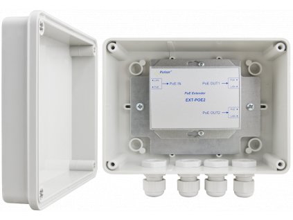 POE EXTENDER PULSAR EXT-POE2H V HERMETICKÉM POUZDŘE PRO 2 IP KAMERY