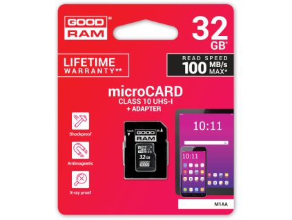 Paměťová karta GOODRAM microSD UHS1 CL10 32GB + ADAPTÉR 100MB