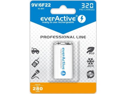 Nabíjecí baterie 6F22/9V everActive Ni-MH 320 mAh připravené k použití Professional line
