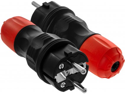 Zástrčka Getfort IP54, 2p+Z, 16A, černá s červenou maticí
