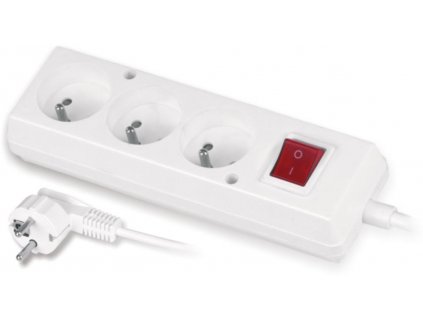 Prodlužovací kabel se třemi zásuvkami a vypínačem 3x2p+Z 10A 3m bílý