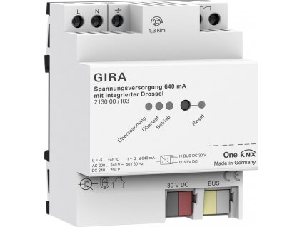 Napájecí zdroj GIRA 640 mA s integrovanou tlumivkou pro Gira One a KNX 2130 00