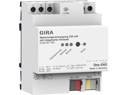 Napájecí zdroj GIRA 320 mA s integrovanou tlumivkou pro Gira One a KNX 2122 00
