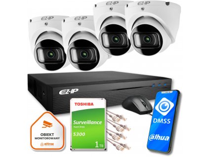 Sada 4 IP dome kamer EZ-IP od společnosti Dahua se spolehlivou ochranou 2K