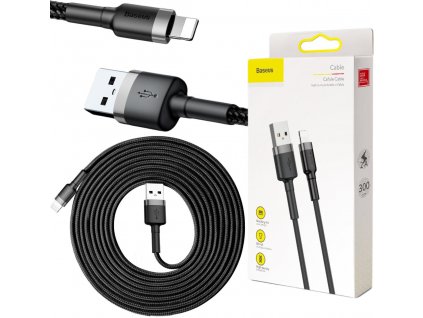 Kabel USB-A -> Lightning / iPhone Baseus Cafule CALKLF-RG1 300cm Apple 2A ČERNÝ/ŠEDÝ V OBALU