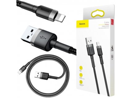 Kabel USB-A -> Lightning / iPhone Baseus Cafule CALKLF-AG1 50cm Apple 2.4A ČERNÝ/ŠEDÝ KABEL