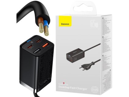 Baseus GaN 3 Pro stolní nabíječka CCGP040101 65W 2x USB-A 2x USB-C PD 3.0 QC 4.0