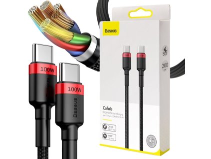USB-C -> USB-C kabel Baseus Cafule CATKLF-AL91 200cm 100W 5A PD 2.0 QC 3.0 ČERNÝ V OBALU