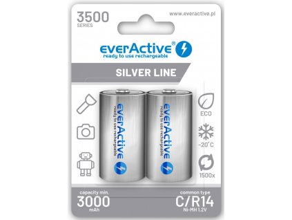 C / R14 everActive Ni-MH 3500 mAh dobíjecí baterie připravené k použití Silver line (krabička 2 ks)
