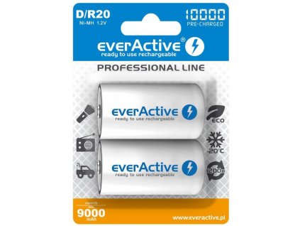 D / R20 Ni-MH dobíjecí baterie everActive 10000mAh Professional Line (krabička 2 ks)