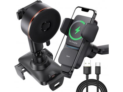 Baseus Wisdom CGZX000101 Qi 15W nabíjecí kolébka do auta na palubní desku černá