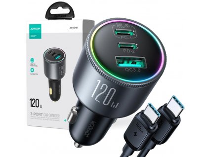 Joyroom CAR CHARGER JR-CCN07 120W 5.0A PD 3.0 QC 3.0 1x USB-A 2x USB-C + KABEL