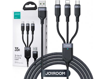 Joyroom 3 v 1 USB-A / USB-C micro-USB Lightning kabel S-1T3018A18 120cm 2,4A opletený černý