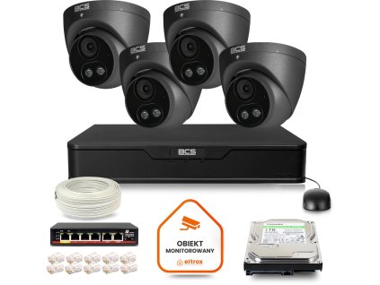BCS Point IP Surveillance Kit 4x kamera BCS-P-EIP25FSR3L2-AI2-G DVR s 1TB diskem
