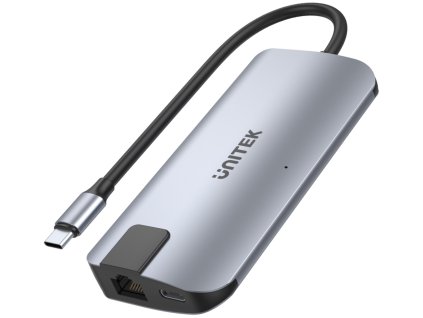 D1028A Unitek Rozbočovač USB-C 2x USB-A HDMI 4K RJ-45 PD 100W