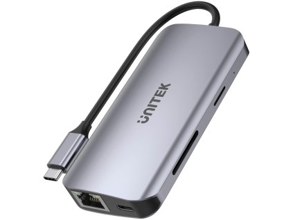 Unitek D1122A01 Aktivní rozbočovač USB-C 5Gb/s, 2x HDMI 4K, čtečka karet, RJ-45, PD 100W