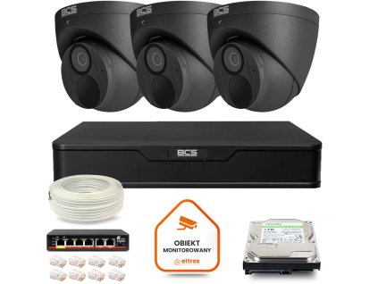 BCS Point IP Surveillance Kit 3x kamera BCS-P-EIP28FWR3-Ai2-G DVR s 1TB diskem