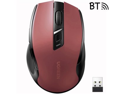 Bezdrátová optická myš Ugreen MU006 USB 2,4 GHz / Bluetooth 5.0 4000 DPI - červená