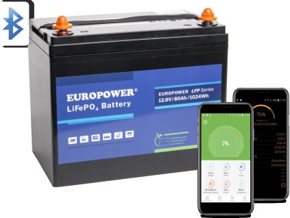 Baterie EUROPOWER LFP 12,8 V 80 Ah Bluetooth LiFePO4 (životnost ~2000 cyklů)