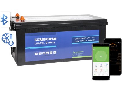 LiFePO4 EUROPOWER LFP 12,8V 280Ah Bluetooth baterie, topná podložka (životnost ~2000 cyklů)