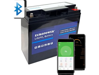 LiFePO4 EUROPOWER LFP 12,8V 25,2Ah Bluetooth baterie (životnost ~2000 cyklů)