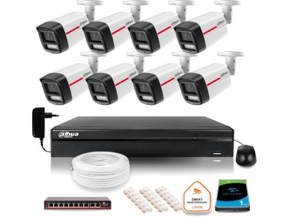 DAHUA IP dohledová sada 8 venkovních LED kamer 50m WizColor 2K