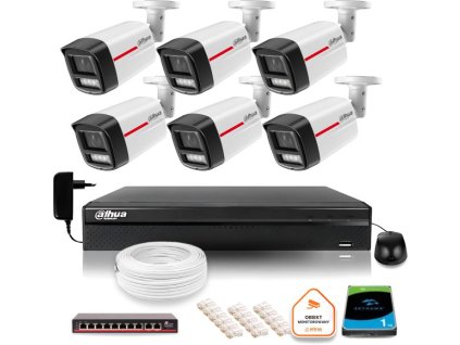 DAHUA IP dohledová sada 6 venkovních LED kamer 50m WizColor 2K