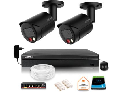 Dahua IP dohledová sada 4MPx 2K 2 venkovní černé kamery s 1TB diskem