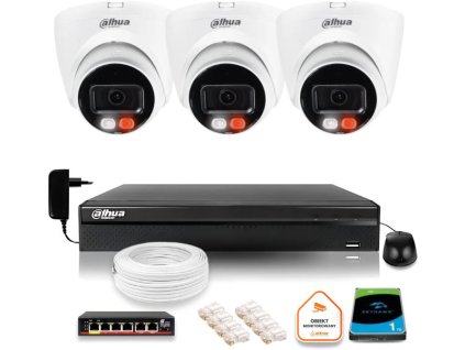 DAHUA 4Mpx 2K IP sledovací sada 3 kamer IPC-HDW1439V-A-IL s 1TB diskem