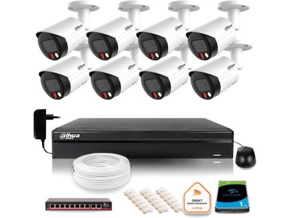 Sada 8 IP kamer Dahua s dvojitým barevným nočním osvětlením