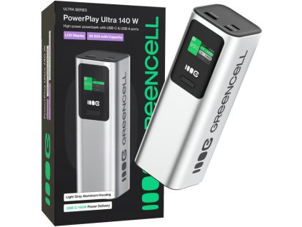 POWERBANK Greencell PowerPlay Ultra 25200mAh RYCHLÉ NABÍJENÍ 140W 2x USB-C PD 1x USB-A