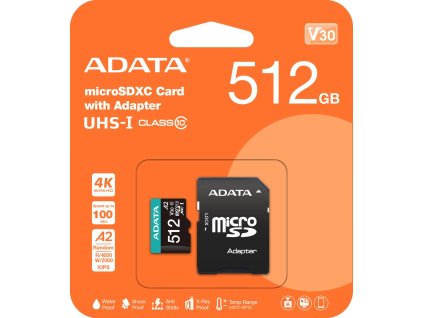 Adata Premier Pro 512 GB UHS1 U3 V30 A2 microSD paměťová karta + adaptér