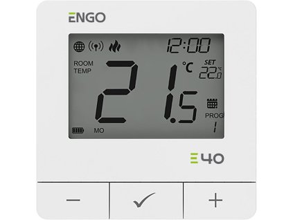ENGO Controls E40-BATW - Programovatelný, internetový, povrchový regulátor teploty ZigBee/868MHz, napájený z baterie, bílý