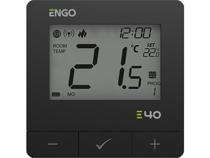 ENGO Controls E40-BATB - Programovatelný, internetový, povrchový regulátor teploty ZigBee/868MHz, napájený z baterie, černý