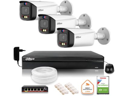 Dahua IP Surveillance Kit TIOC 5mpx 2K 3 kamery IPC-HFW3849T1-AS-PV-0280B-S5 DVR s diskovou jednotkou pro nepřetržitý provoz