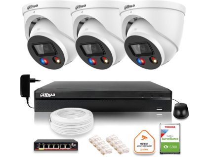 Dahua TIOC 8mpx 4K IP Surveillance Kit 3 kamery IPC-HDW3849H-AS-PV-0280B-S5 DVR s diskovou jednotkou pro nepřetržitý provoz