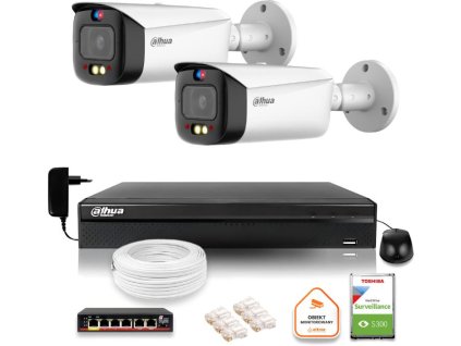 Dahua IP Surveillance Kit TIOC 5mpx 2K 2 kamery IPC-HFW3549T1-AS-PV-0280B-S5 DVR s diskovou jednotkou pro nepřetržitý provoz