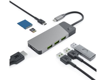 Rozbočovač USB 7v1 Green Cell Connect 3x USB-A 3.1 HDMI 4K 60Hz 1x USB-C PD 85W
