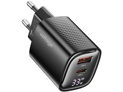 Napětí GaN nabíječka Mini 33W PD 3.0 QC 3.0 USB-A USB-C Digitální displej černá
