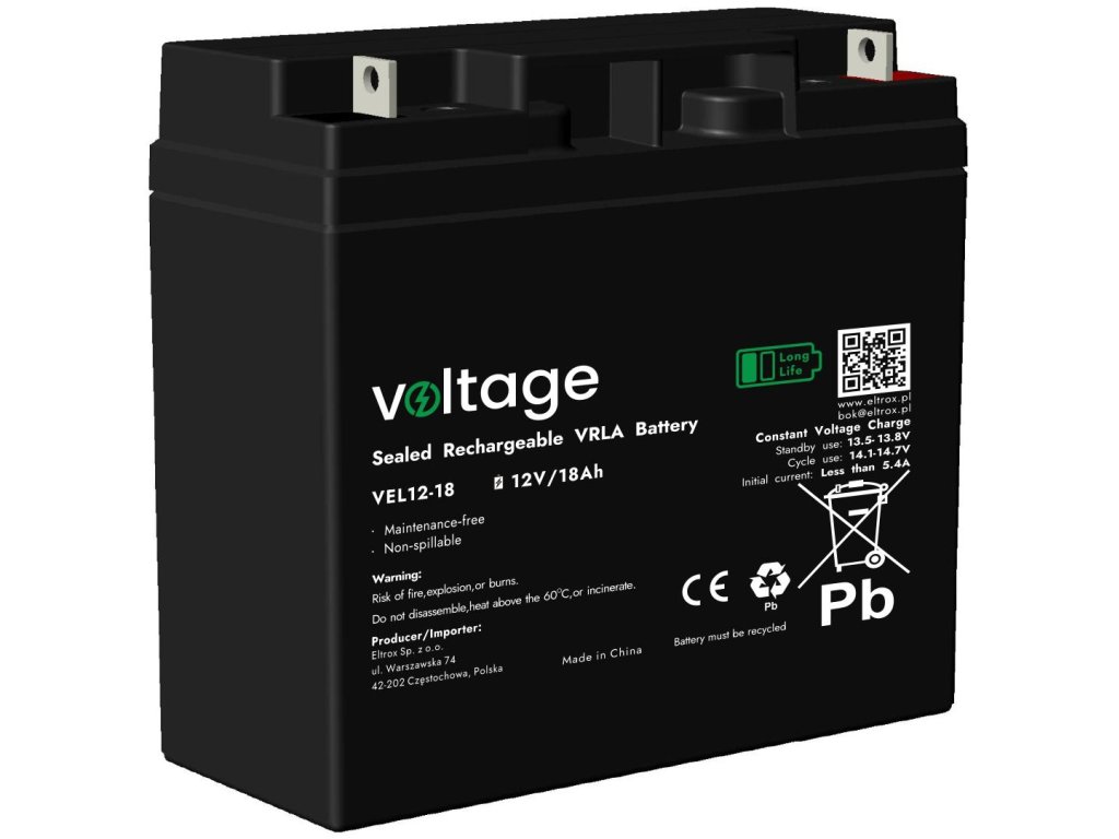 akumulator agm voltage long life 12v 18ah vel1218 ywotno 15 lat b4415b11203e0