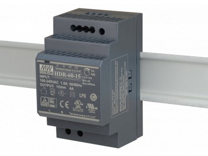 SPÍNANÝ NAPÁJACÍ ZDROJ PRE DIN RAIL MEAN WELL HDR-60-15 15V/60W/4A