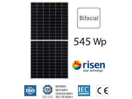 545W RISEN RSM110-8-545 Bifacial strieborný rámový PV panelový modul 2384x1096x30mm